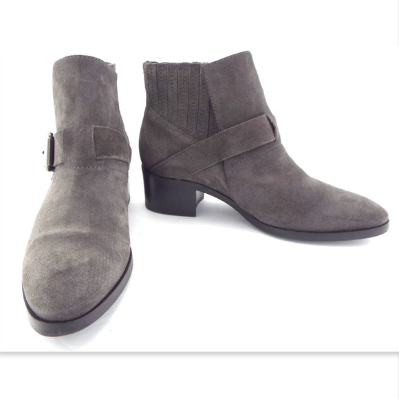 AQUATALIA Gray Suede Block Heel Booties 7 - Picture 2 of 8